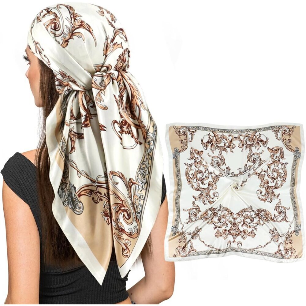 35" Square Silk Like Head Scarf - Women's Fashion Silk Feeling Scarf for Hair Wr